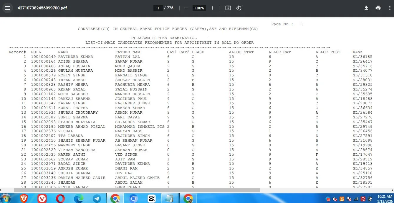 SSC GD Final Merit List 2026 Check Name in Pdf